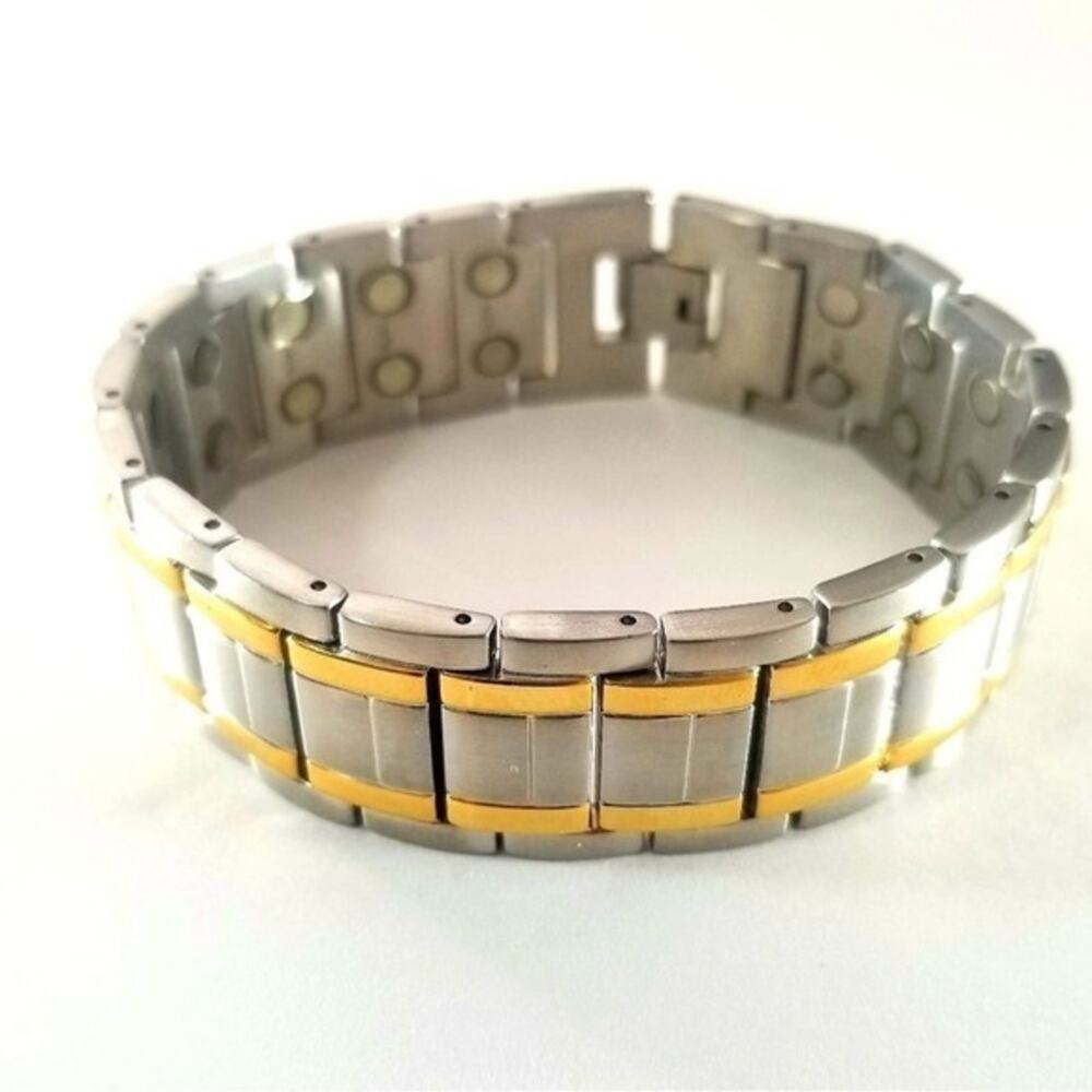 Menβs gold silver stainlessβ steel magnetic bracelet 8.5 inches